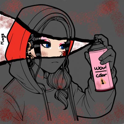 a realistic girl, spray painting