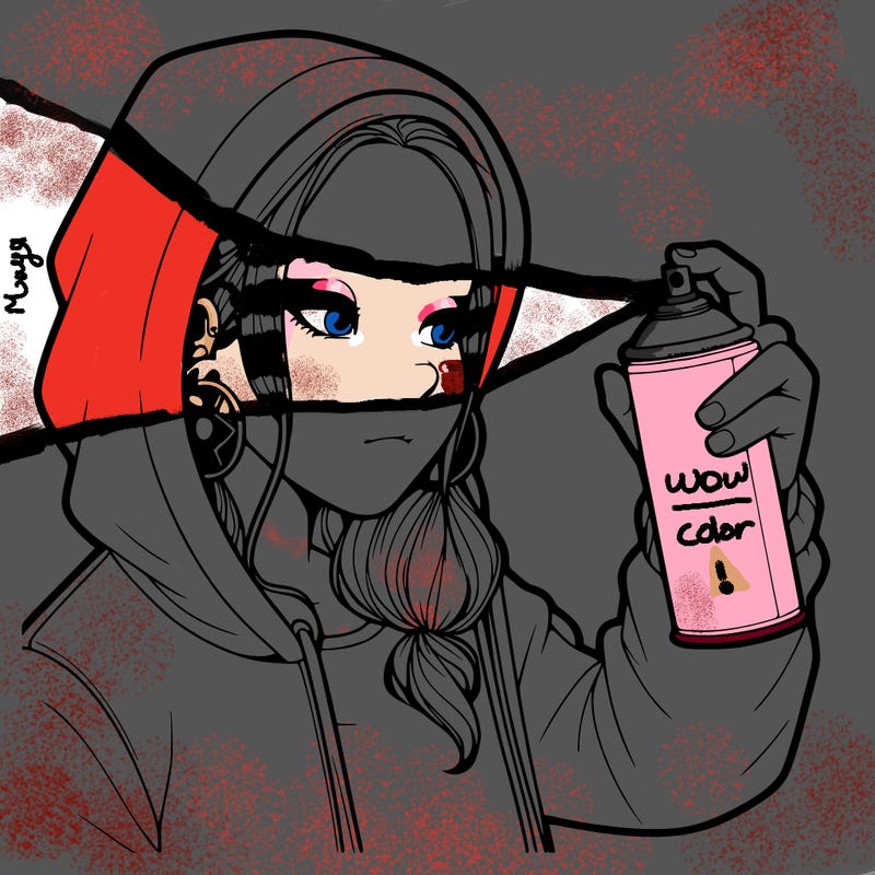 a realistic girl, spray painting