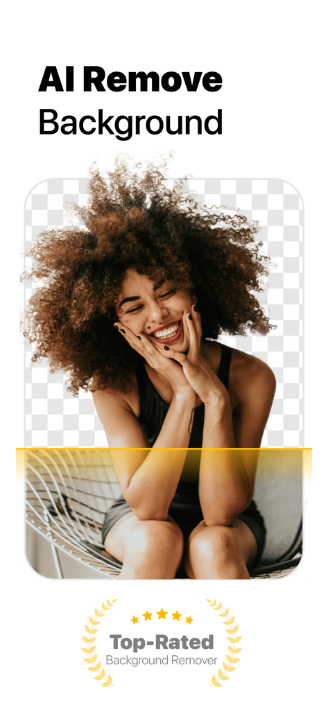 AI background removal tool showing a portrait of a woman with a transparent background effect