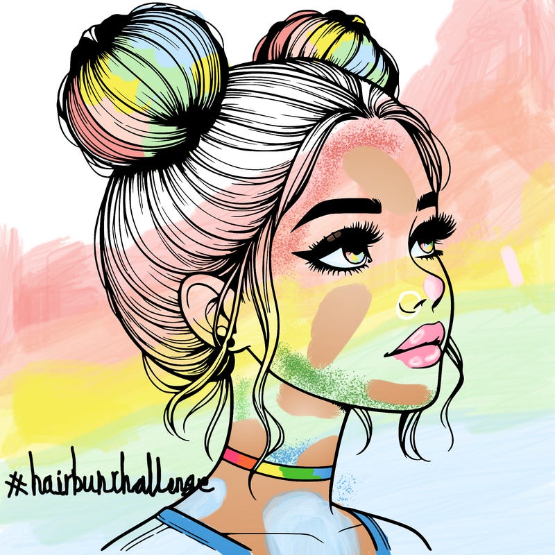 realistic girl with buns on the top of her head
