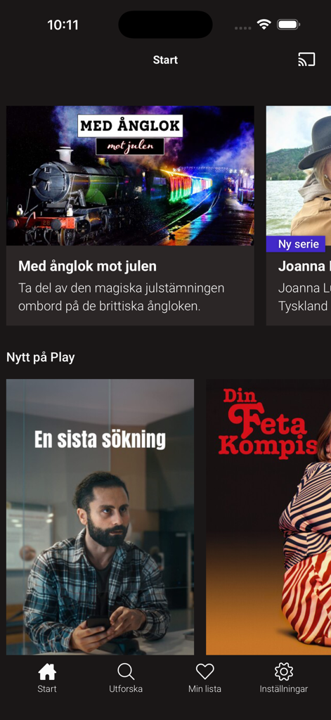 UR Play mobile app home screen showing Swedish educational documentaries and navigation menu