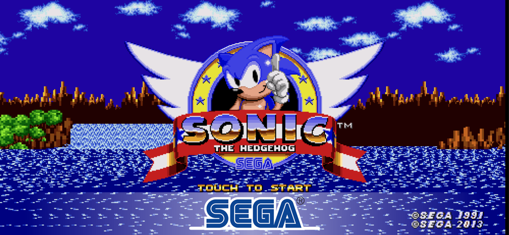 Sonic The Hedgehog Classic title screen with the iconic character logo over a pixelated landscape