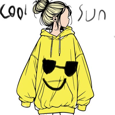 realistic girl with a oversized sweatshirt on and a bun