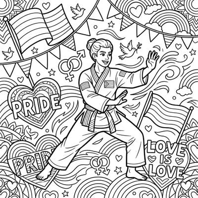 Step onto the mat with our inspiring Aikido Practitioner coloring page, celebrating strength and discipline. This vibrant design beautifully blends martial arts with the joyful spirit of Pride Month, inviting you to add your own spectrum of colors.