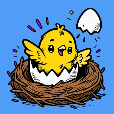 a baby chick hatching from an egg in a nest