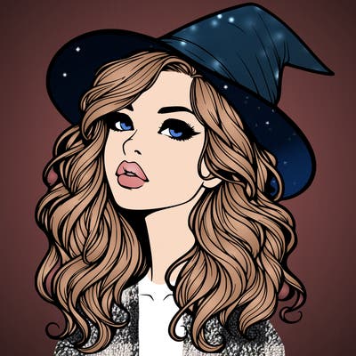 realistic witch girl with wavy hair and lips