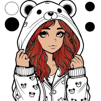 realistic girl in a animal pjs hoodie