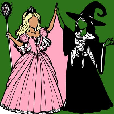 detailed realistic split of a princess and a witch