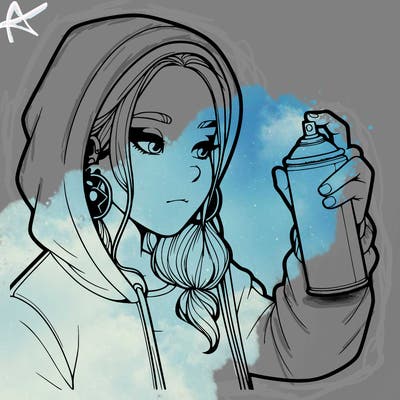 a realistic girl, spray painting