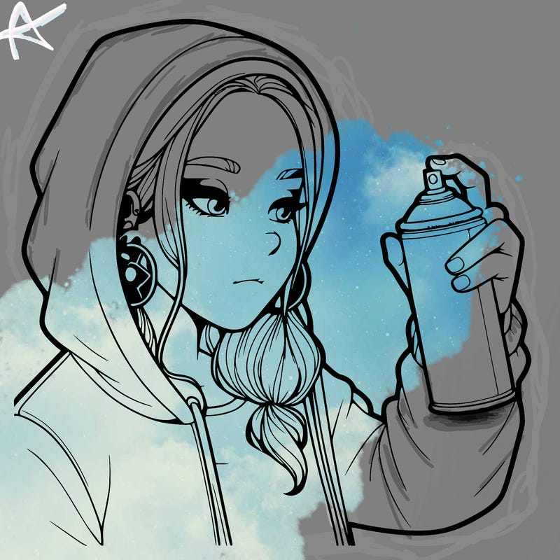 a realistic girl, spray painting