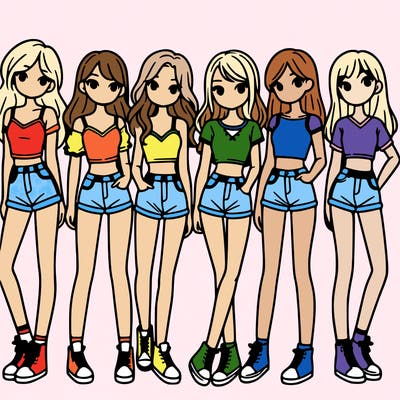 a group of girls wearing crop tops and shorts