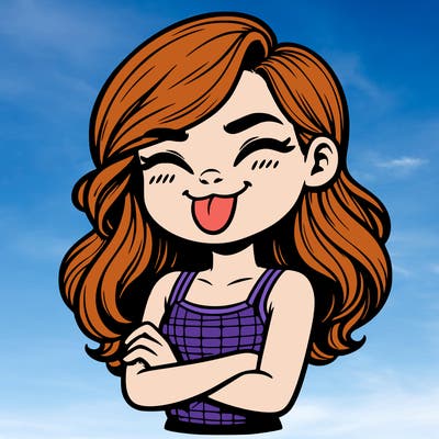 realistic girl crossing her arms and wearing a tank top with her tongue held out she has long hair