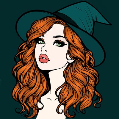 realistic witch girl with wavy hair and lips
