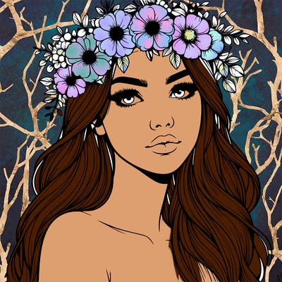 realistic woman with flowers crown