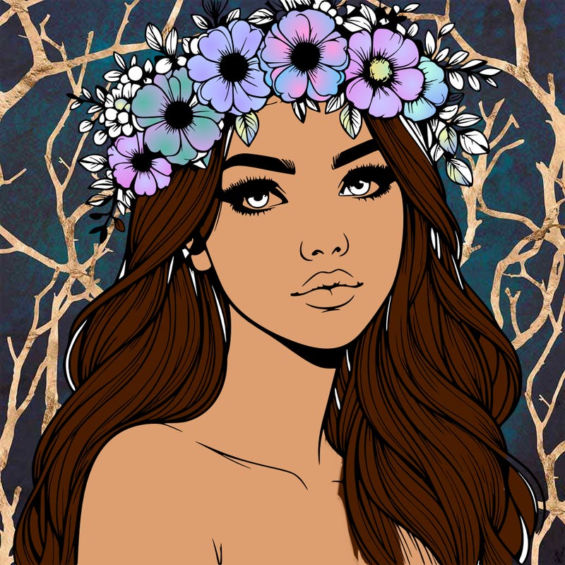 realistic woman with flowers crown