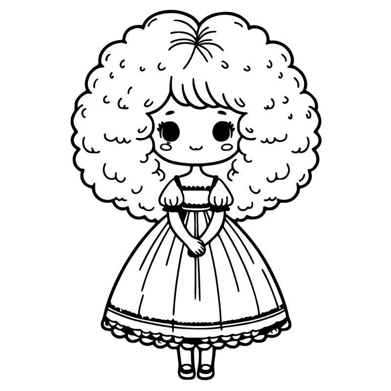 girl with puffy hair with dress