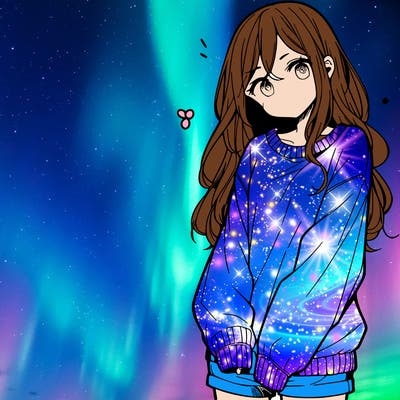 manga teen girl  in a sweater and baggy pants