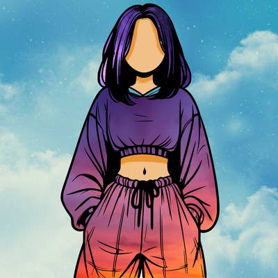 realistic girl faceless with baggy pants and a crop top