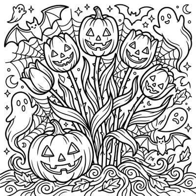 Dive into a unique blend of spring's beauty and spooky charm with our Yellow Tulips Halloween coloring page. This intricate design offers a delightful challenge for colorists of all ages, perfect for celebrating the season.