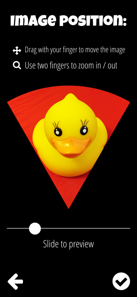 Uma tela no aplicativo Roleta de Decisões mostrando como personalizar uma fatia da roleta com uma imagem de patinho de borracha amarelo