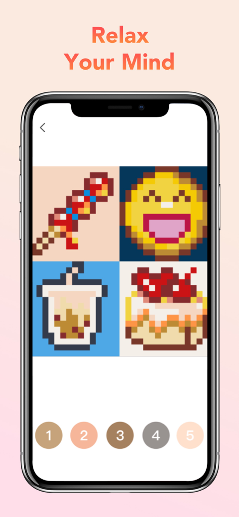 Pixel Art Book：Color By Number - A smartphone showing the Pixel Art Book app with pixel art food and emoji illustrations and a numbered color palette
