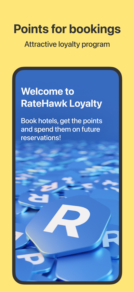 RateHawk: Hotel Booking - Screenshot della pagina del programma fedeltà RateHawk che mostra come i professionisti del viaggio possono guadagnare punti per le prenotazioni alberghiere