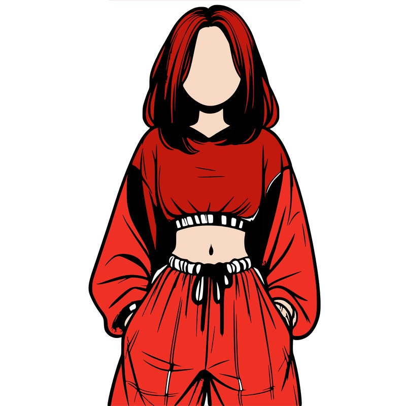 realistic girl faceless with baggy pants and a crop top