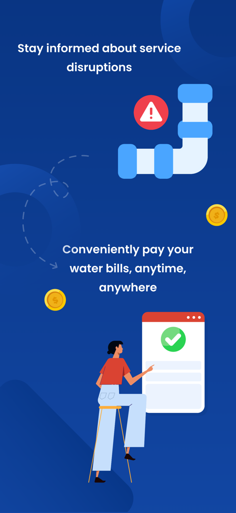 MySAJ 2.0 - MySAJ 2.0 app screen highlighting water disruption alerts and mobile bill payment features