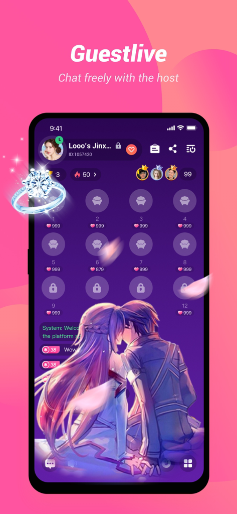 Ligo live - Interface of Ligo Live app showing the Guestlive multi-host chat feature.