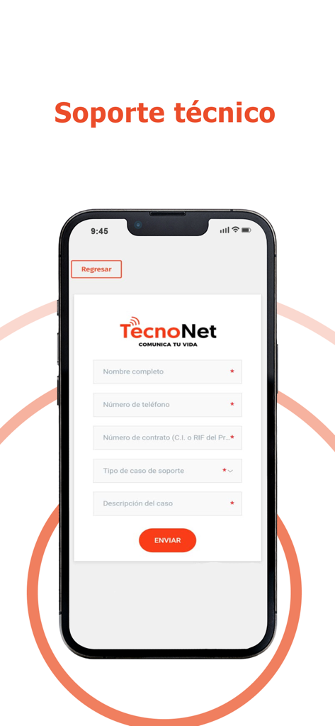 TecnoNet - TecnoNet app technical support request screen