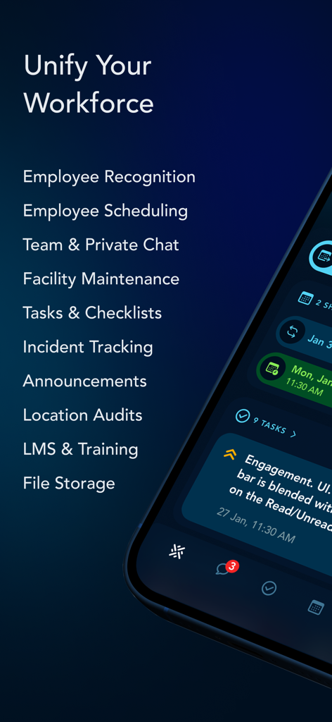 Woven – My Work - Woven app screen listing workforce management tools for franchise businesses