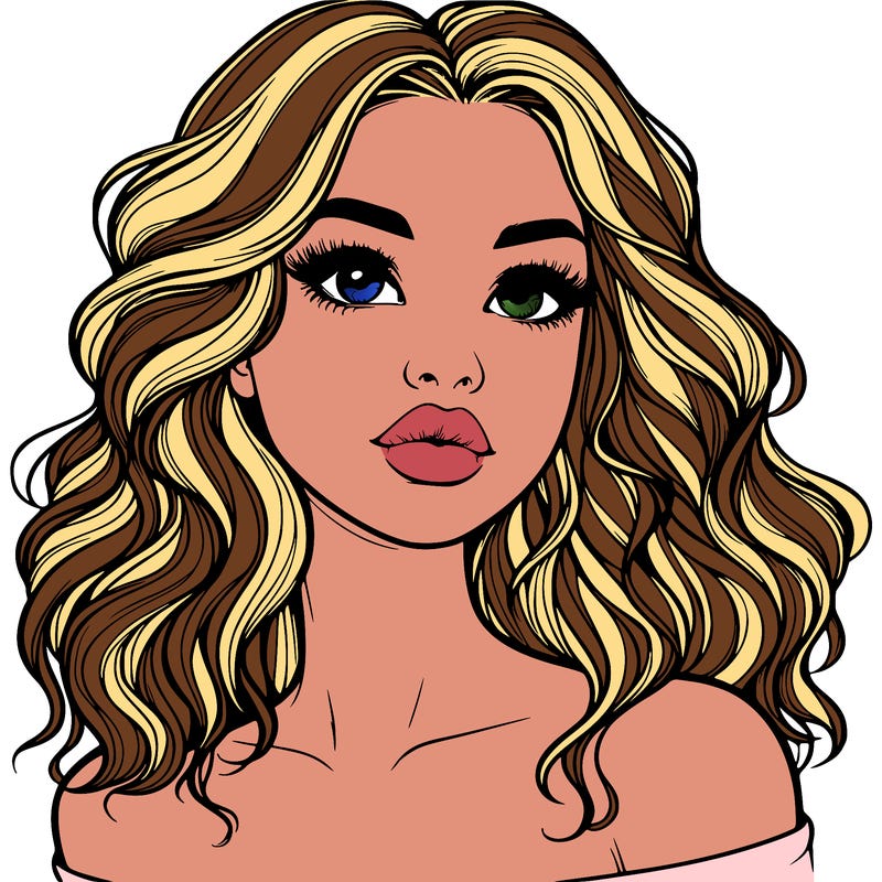 realistic girl with wavy hair and lips