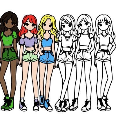 a group of girls wearing crop tops and shorts