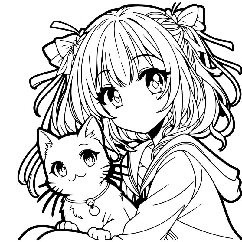 anime girl with cat