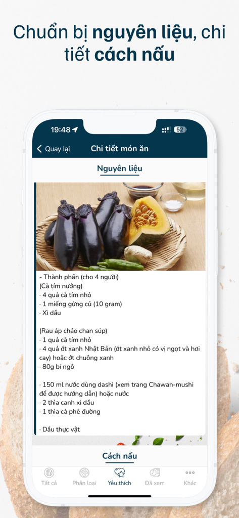 Món ăn ngon mỗi ngày - Vietnamese cooking app showing a detailed ingredient list for a traditional recipe