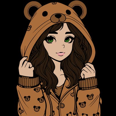 realistic girl in a animal pjs hoodie