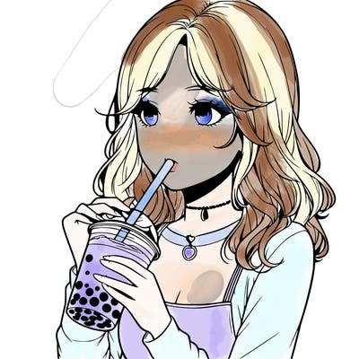 realistic girl drinking boba tea