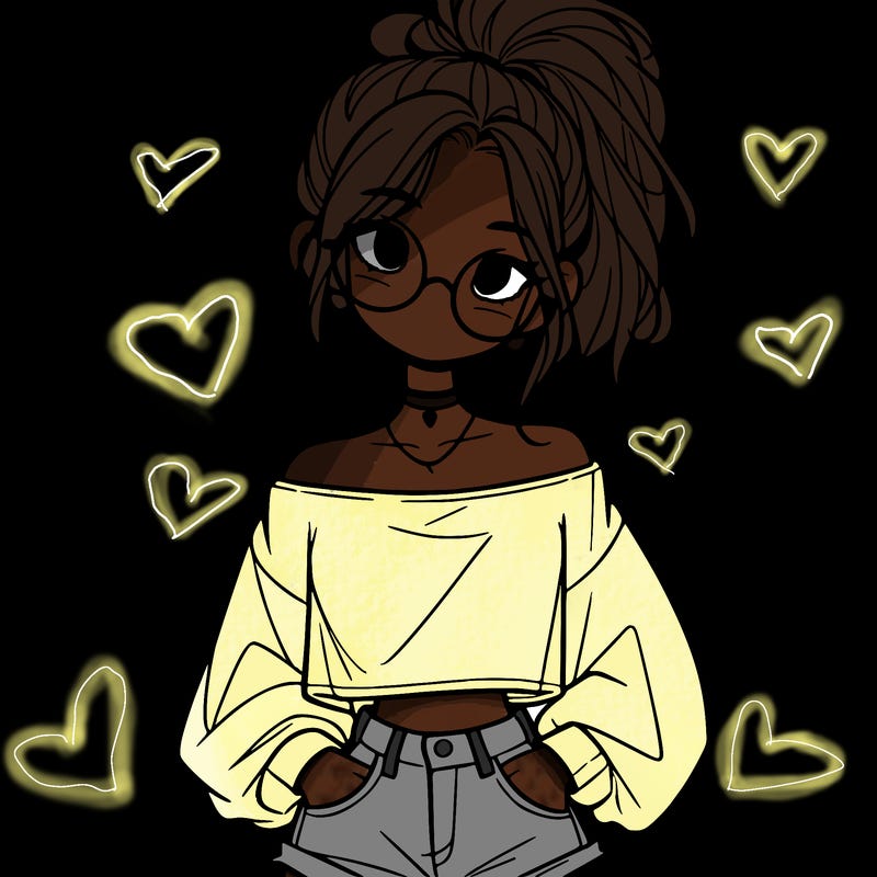 girl with a messy ponytail glasses a baggy crop top and jean shorts