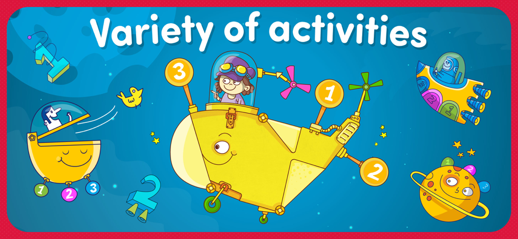 A variety of space-themed counting and number recognition activities for toddlers