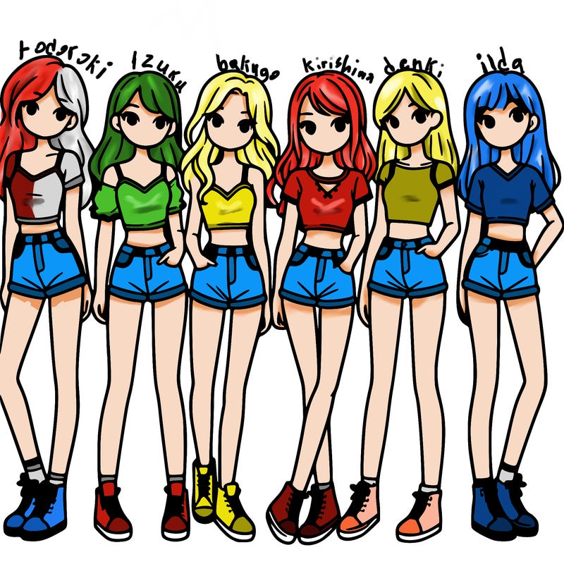 a group of girls wearing crop tops and shorts