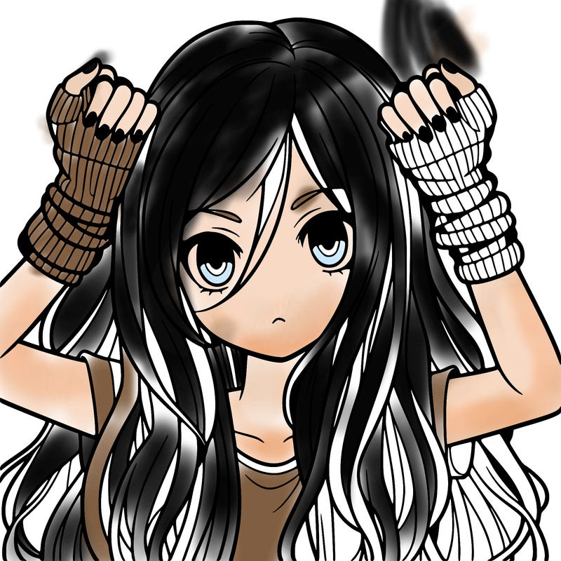 long haired girl with fingerless gloves