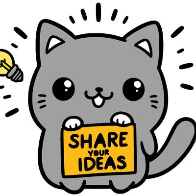 a cute cat saying share your ideas