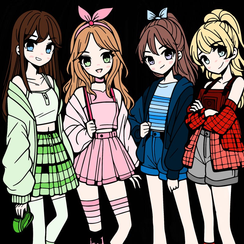 teen manga girls group of 4