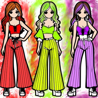 girls with flare pants and crop tops realistic