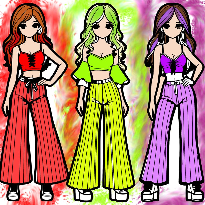 girls with flare pants and crop tops realistic