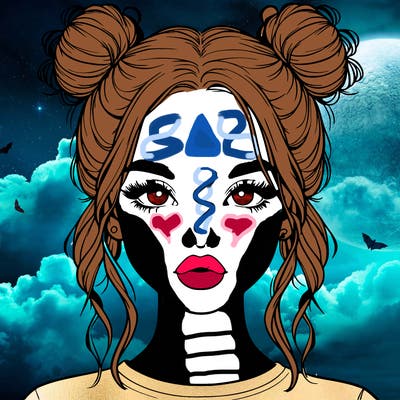 realistic girl with two buns in hair and lips