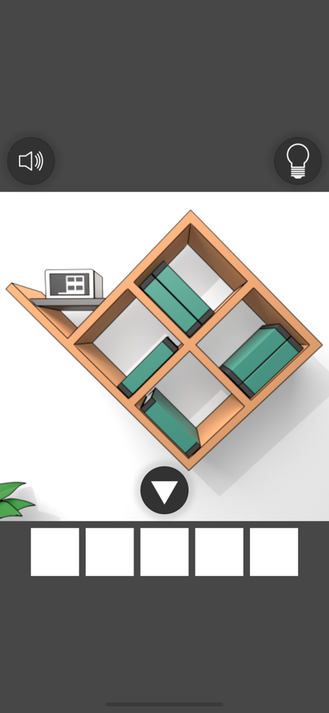 Computer Office Escape - A diamond shaped bookshelf with green folders in the Computer Office Escape mobile puzzle game