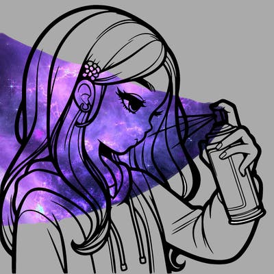 a realistic girl spray painting