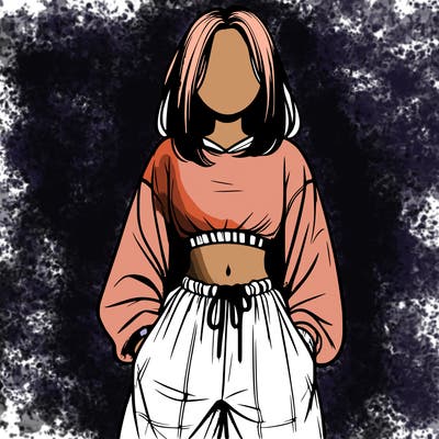 realistic girl faceless with baggy pants and a crop top
