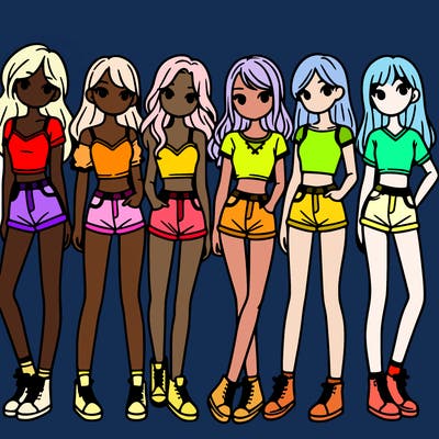 a group of girls wearing crop tops and shorts